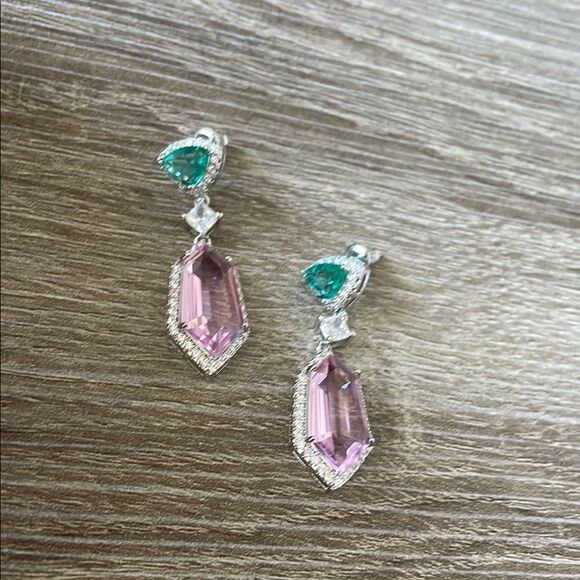 Elegant Pink and Green Drop Earrings N1066 - Picture 3 of 4